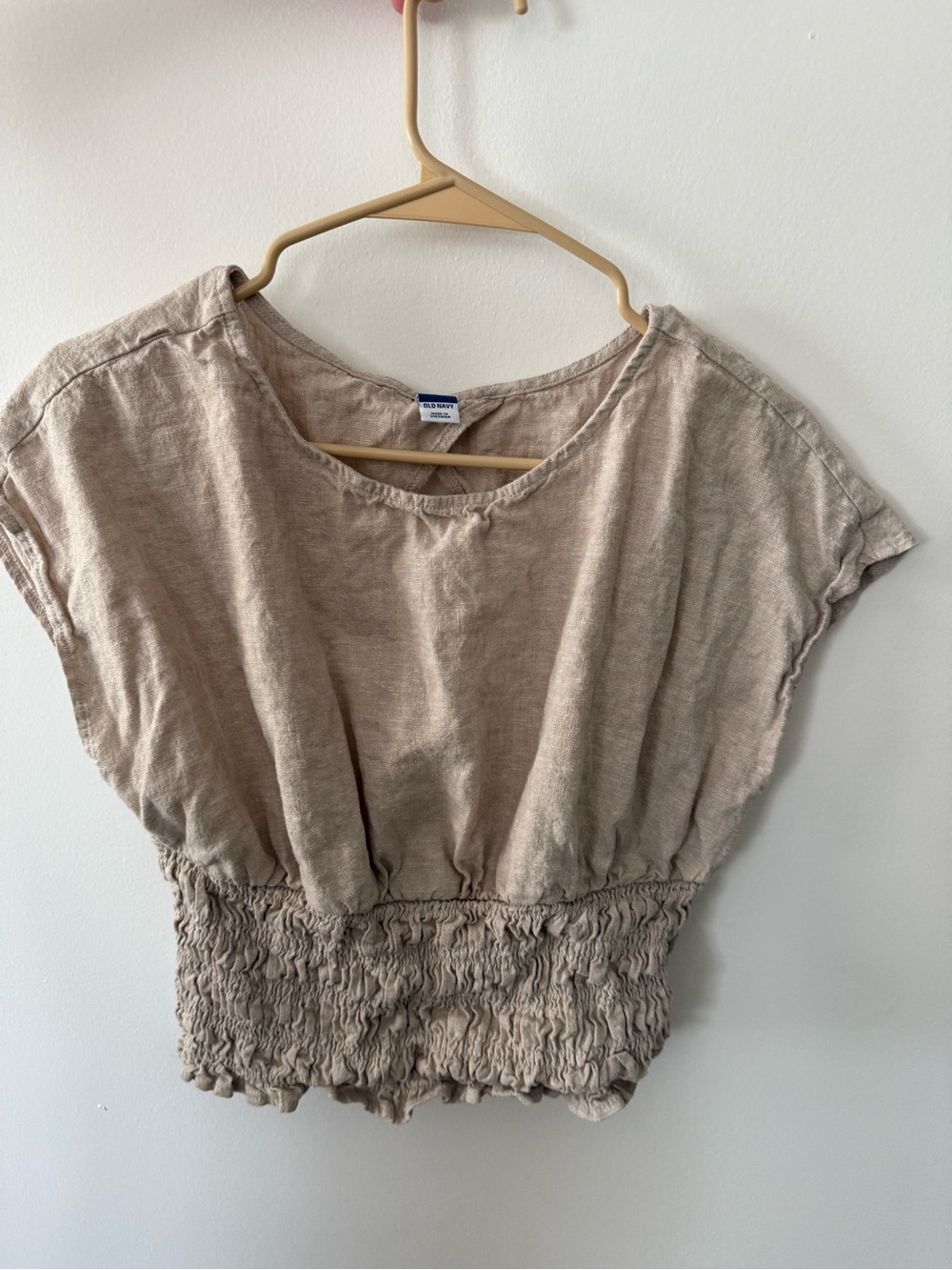 Old Navy Beige Smocked Hem Crop Top